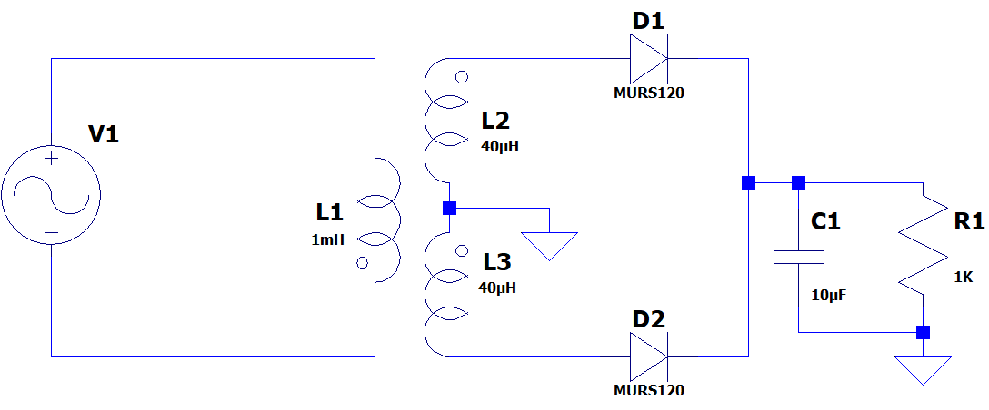 Center-Tapped Full Wave Rectifier Circuit Diagram with Capacitor Filter