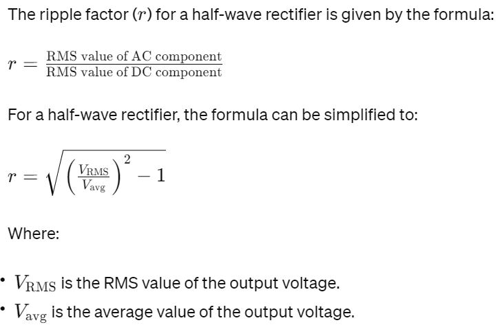 Ripple Factor of Half Wave Rectifier
